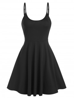 Casual Spaghetti Strap Plain Flare Robe Sleeveless Solid Mini Dress