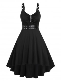 Eyelets Ruched High Low Punk Dress Lace Up