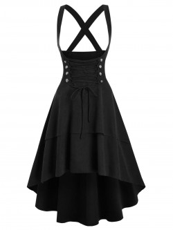 Lace Up Layered High Low Suspender Skirt